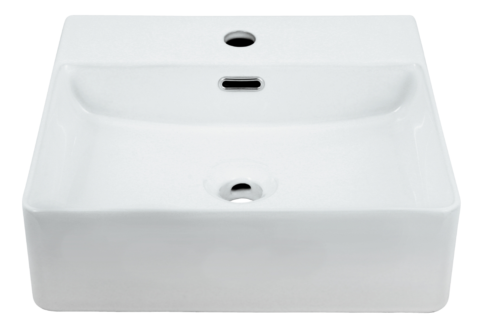 'aquaSu® Quadratisches Waschbecken Cavo in Weiß, 42 cm, Keramik, Hahnloch, Wand- oder Aufsatzmontage