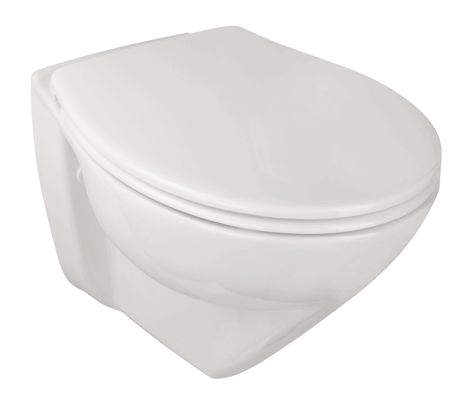Spülrandloses Wand-WC Modern Plus 6 cm erhöht mit WC-Sitz aus antibakteriellem Urea-Duroplast, Weiß