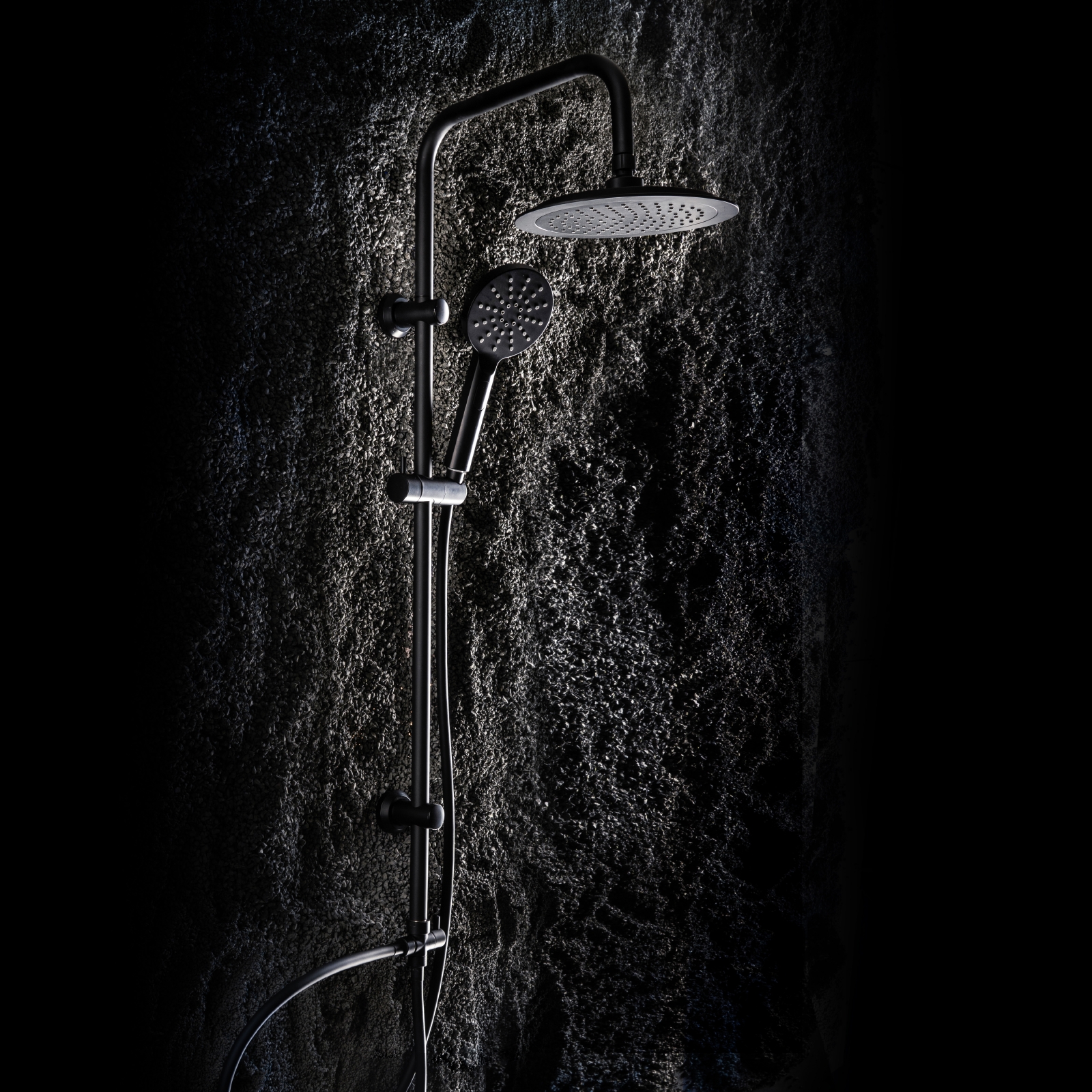 Duschsystem Schwarz-Matt mit Regendusche und 3-strahliger Handbrause, leichte Montage und Anti-Kalk