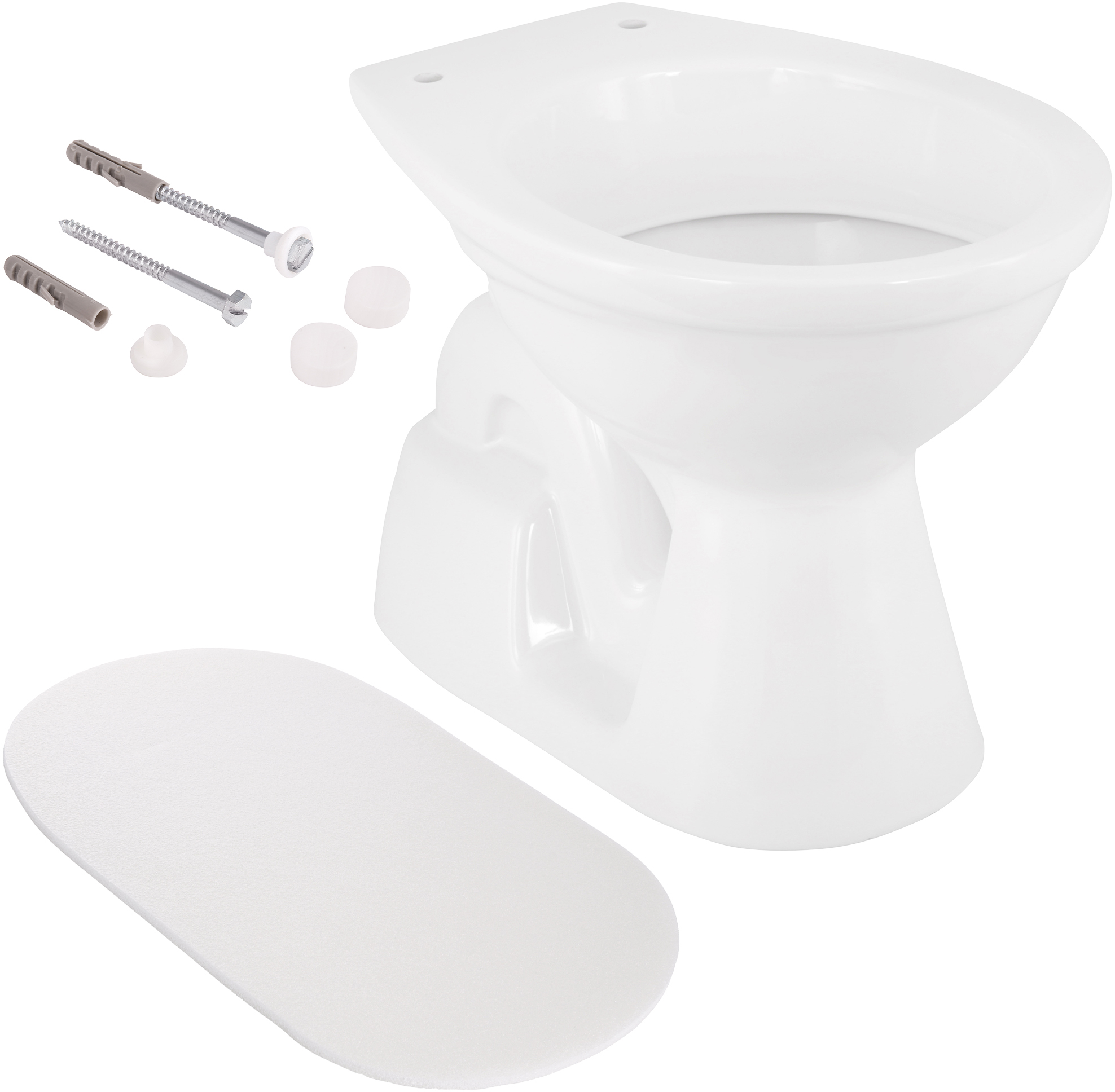 Komplett-Set Stand-WC mit Schallschutz und Befestigung, Weiß