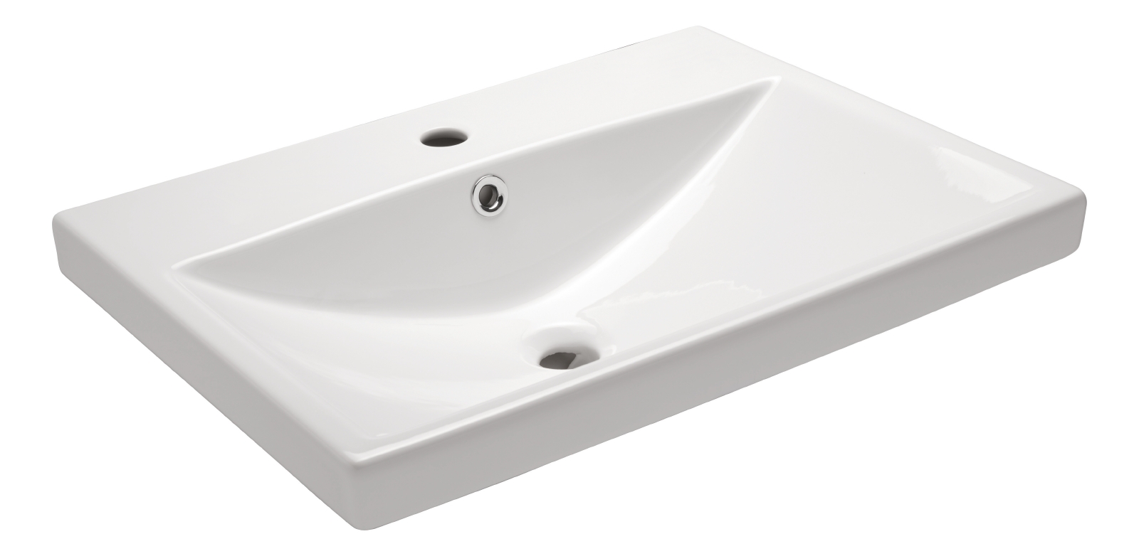 'aquaSu® Flaches Waschbecken Tenabo mit Überlauf in Weiß, 60 x 45 cm, zur Wand- oder Einbau-Montage