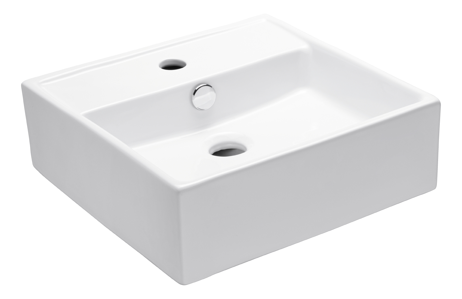 'aquaSu® Handwaschbecken Charly 38 x 38 cm, mit Hahnloch und Überlauf, aus Sanitärkeramik in Weiß