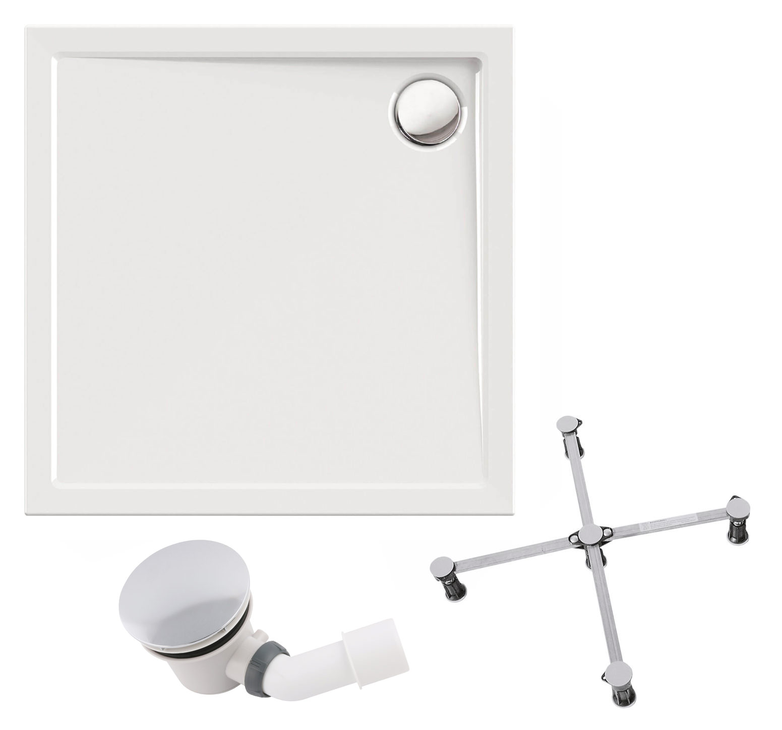 Komplett-Set Quadrat-Brausewanne Modern Select mit Wannenfuß und Ablaufgarnitur, 90 x 90 x 2,5 cm