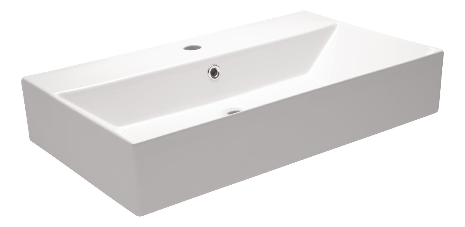 'aquaSu® Modernes Hänge-Waschbecken Malea, 70 x 42 cm, mit Überlauf und Hahnloch aus Keramik in Weiß