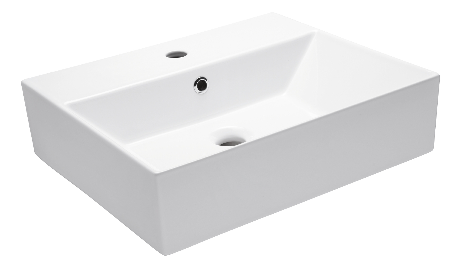 'aquaSu® Modernes Hänge-Waschbecken Malea, 50 x 42 cm, mit Überlauf und Hahnloch aus Keramik in Weiß