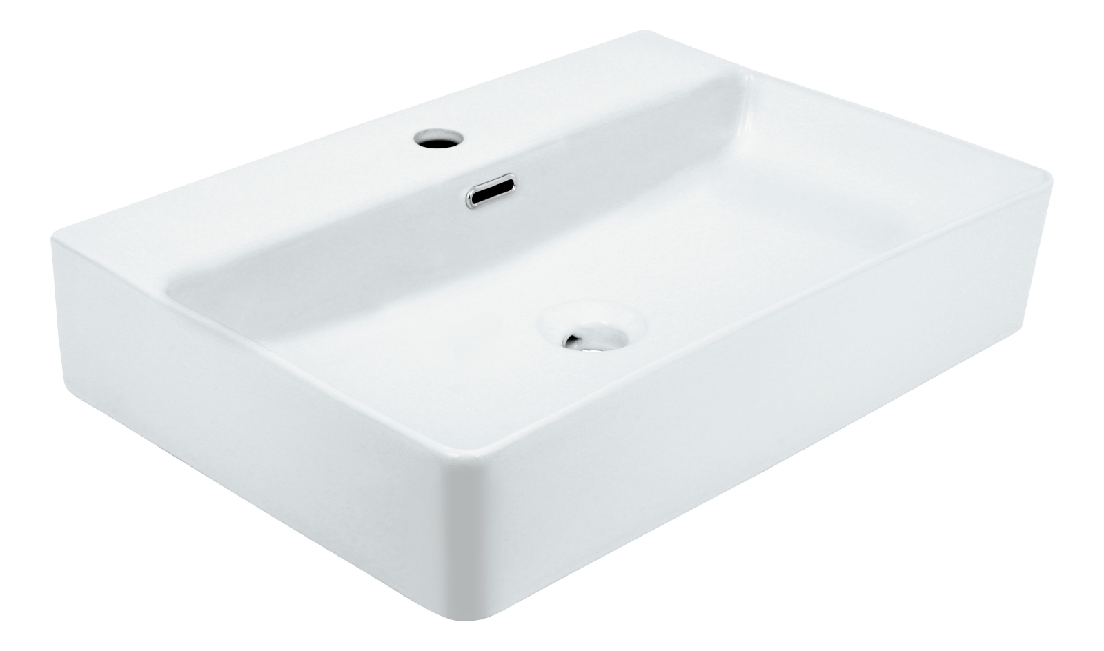 'aquaSu® Modernes Waschbecken Cavo in Weiß, 50 cm, Keramik, Hahnloch und Überlauf in Chrom
