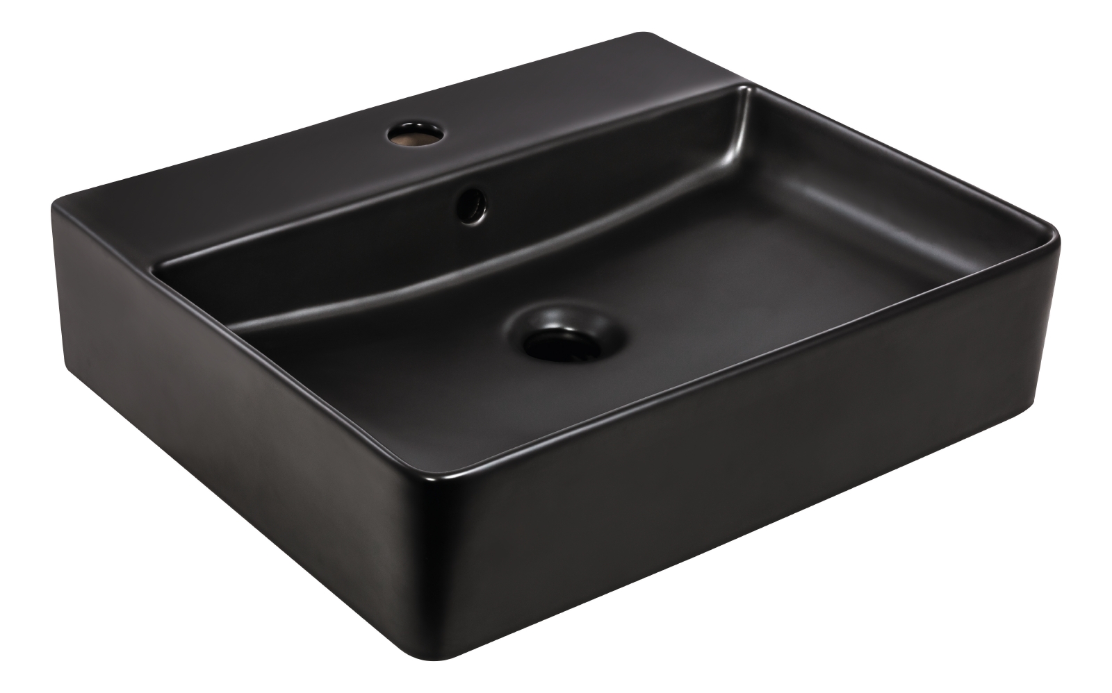 'aquaSu® Hänge-Waschbecken Riga in matt-schwarz, 51 cm, aus Sanitärkeramik mit Hahnloch und Überlauf