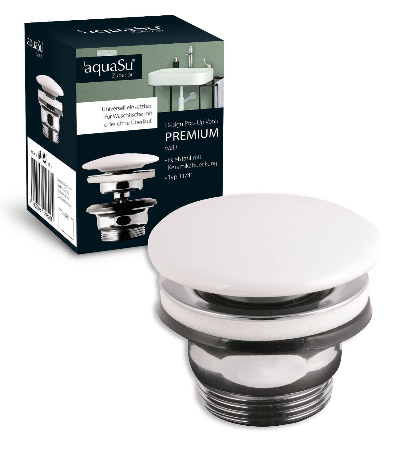 'aquaSu® Design Pop-Up-Ventil mit Keramikdeckel in Weiß

'aquaSu® Design Pop-Up-Ventil mit Keramikde