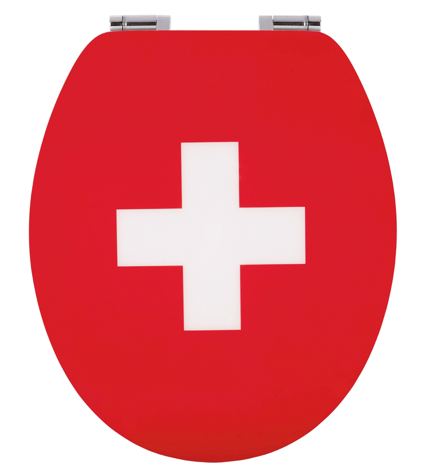Sitzplatz® WC-Sitz High-Gloss Motiv Schweiz, oval mit Absenkautomatik und Fast-Fix
