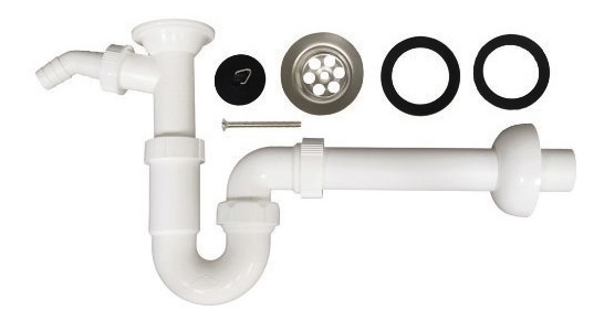 Sanitop-Wingenroth Röhrensiphon für Spüle, Typ 1 ¼ " x 32 mm, mit Winkel-Schlauchverschraubung, Weiß