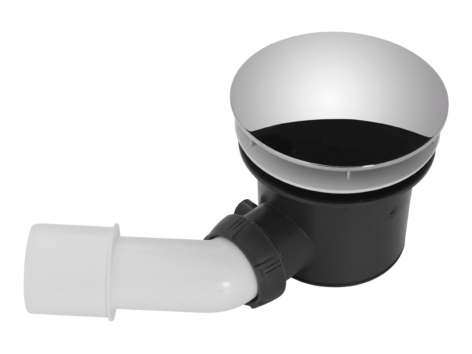 Brausewannen-Ablaufgarnitur für flache Duschen in Weiß, 90 mm, mit Siphon und Abdeckung in Chrom
