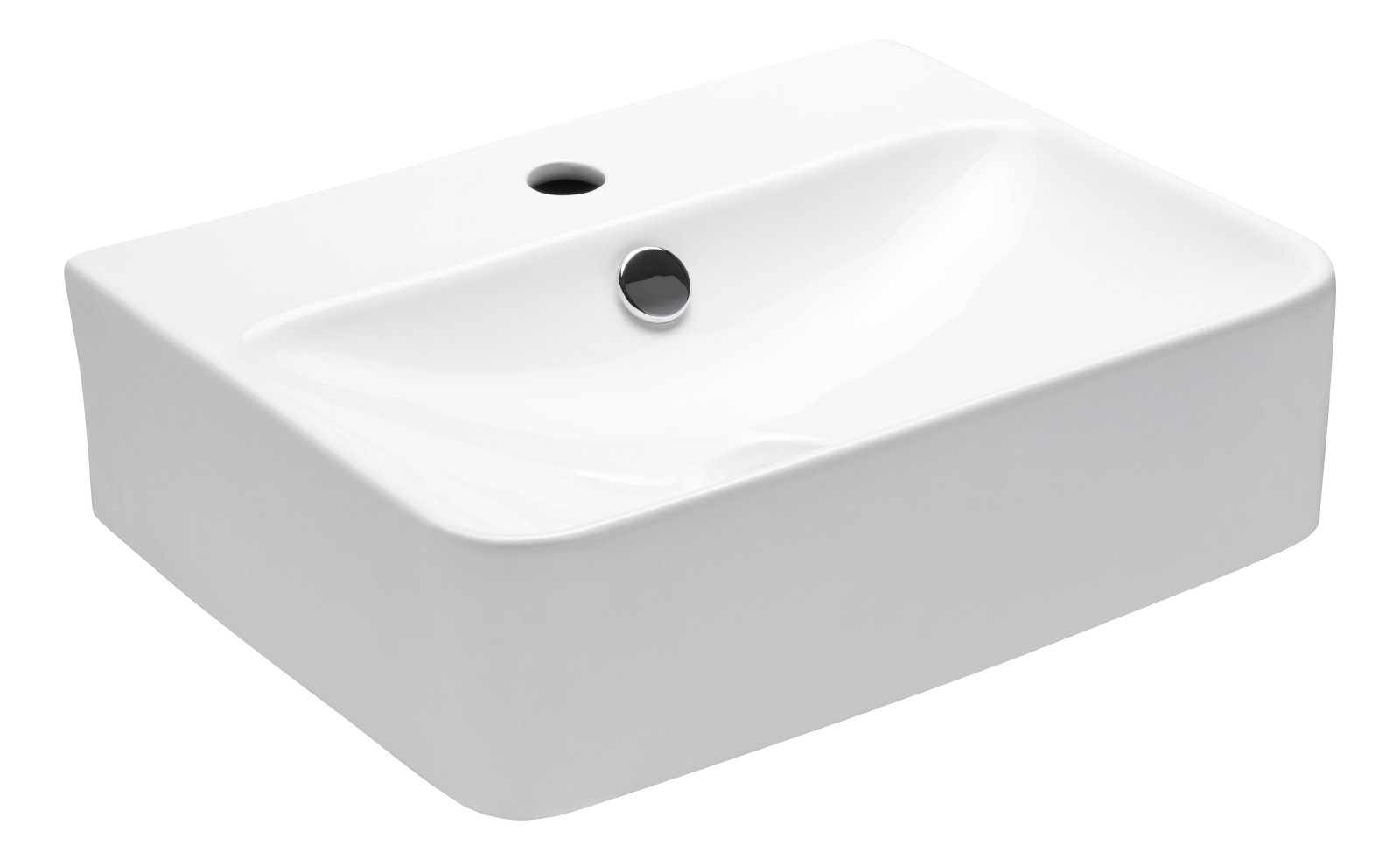 'aquaSu® Kleines Handwaschbecken Kono 44 cm, mit Hahnloch und Überlauf, aus Sanitärkeramik in Weiß