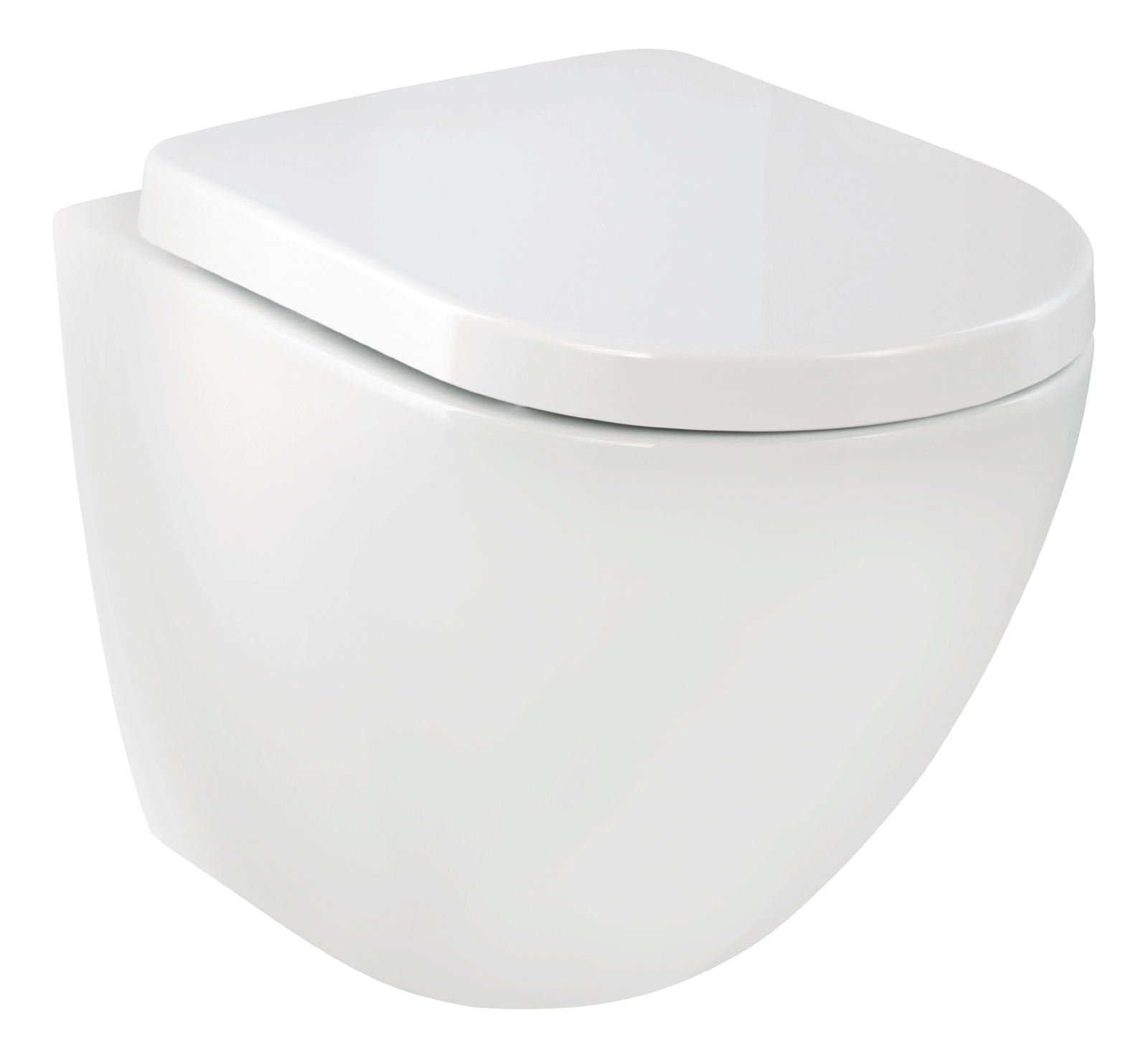 Erhöhtes Wand-WC +5 cm, spülrandlos mit WC-Sitz, Absenkautomatik, Tiefspüler in Weiß