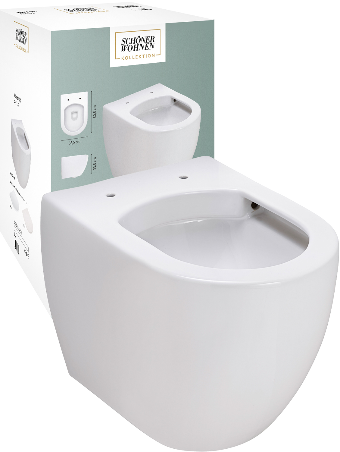 Spülrandloses Wand-WC Antus, Tiefspüler mit Pure Rimless Spültechnik, Abgang waagerecht, Weiß