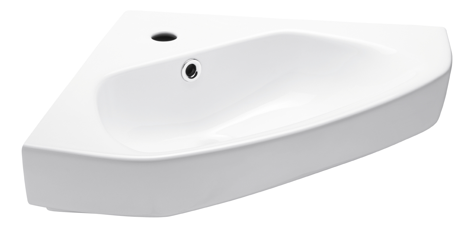 'aquaSu® Eck-Handwaschbecken Utha, 46 x 47 cm, mit Überlauf und Hahnloch aus Sanitärkeramik in Weiß