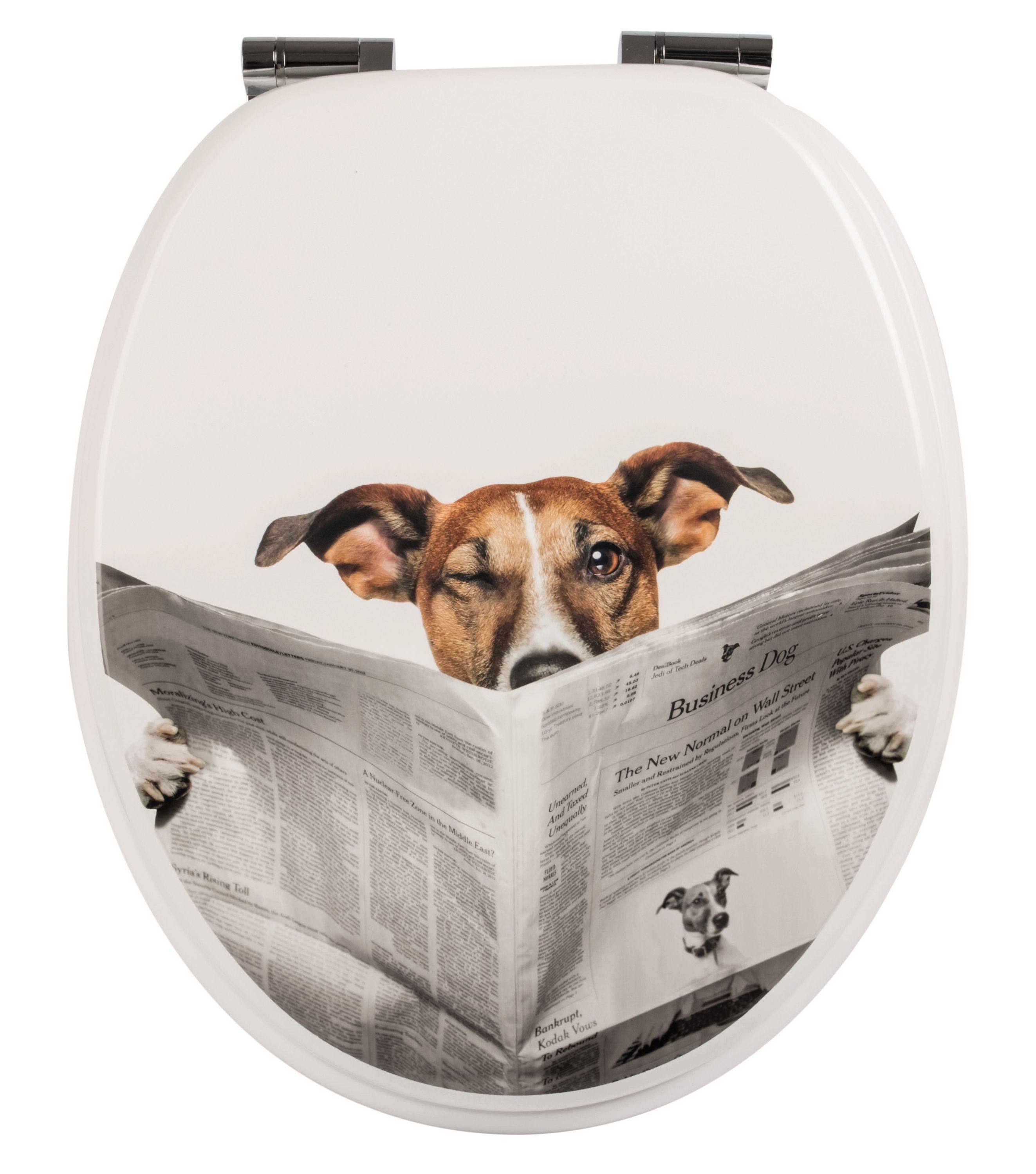 WC-Sitz mit Absenkautomatik mit Motiv Schlauer Hund aus Holz, mit Fast-Fix und Metallscharnieren