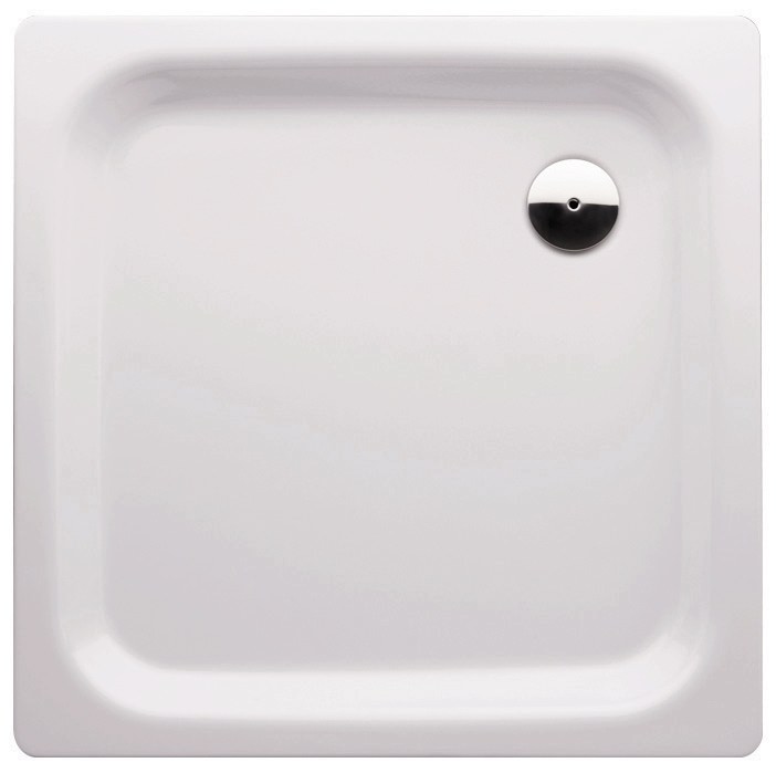 Quadrat-Brausewanne Essential aus Stahl-Emaille, flache Duschwanne in Weiß, 90 x 90 x 6,5 cm