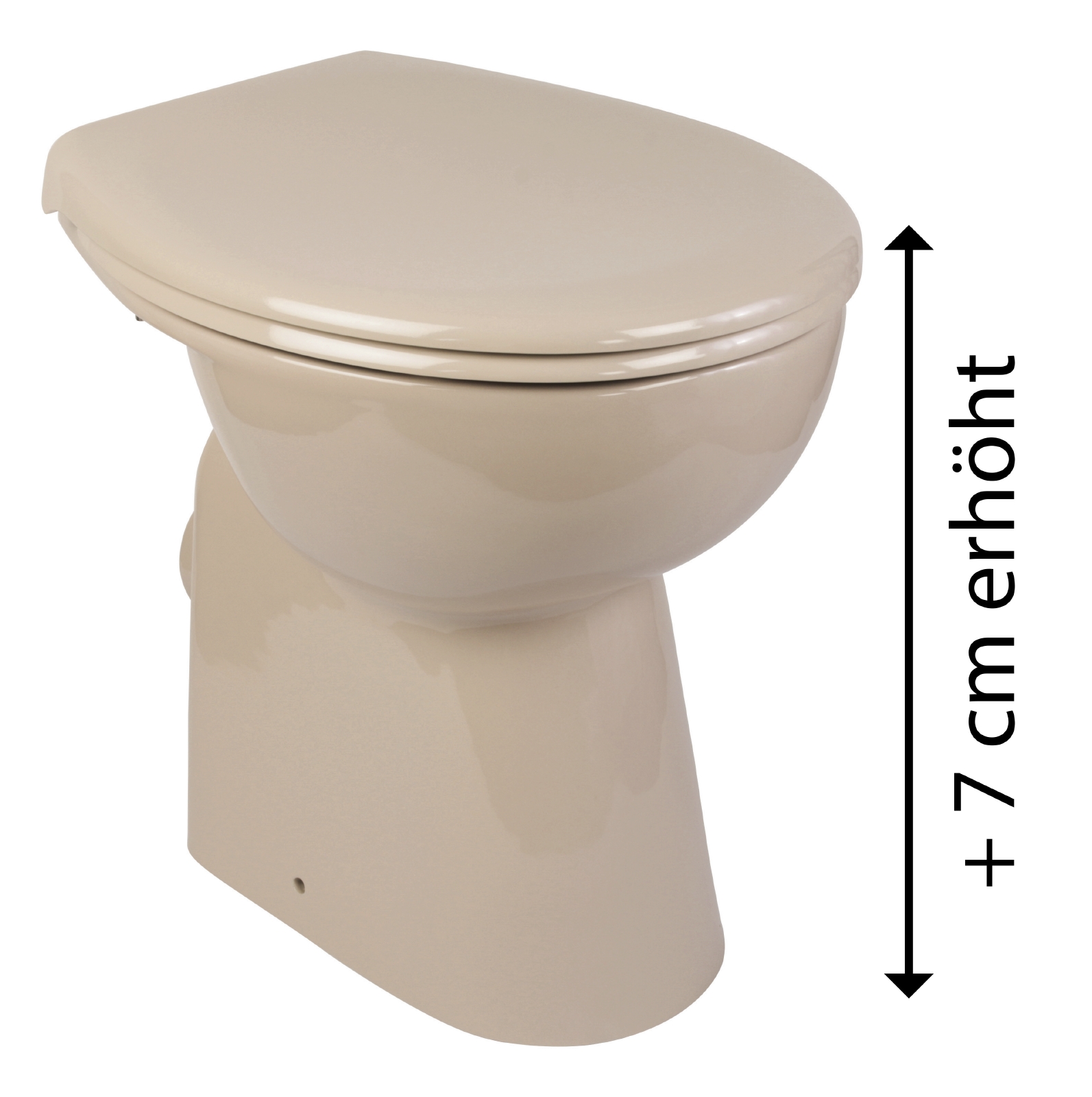 Erhöhtes Stand-WC Elements Wellness in Beige, spülrandlos mit Erhöhung +7 cm, Tiefspüler mit WC-Sitz