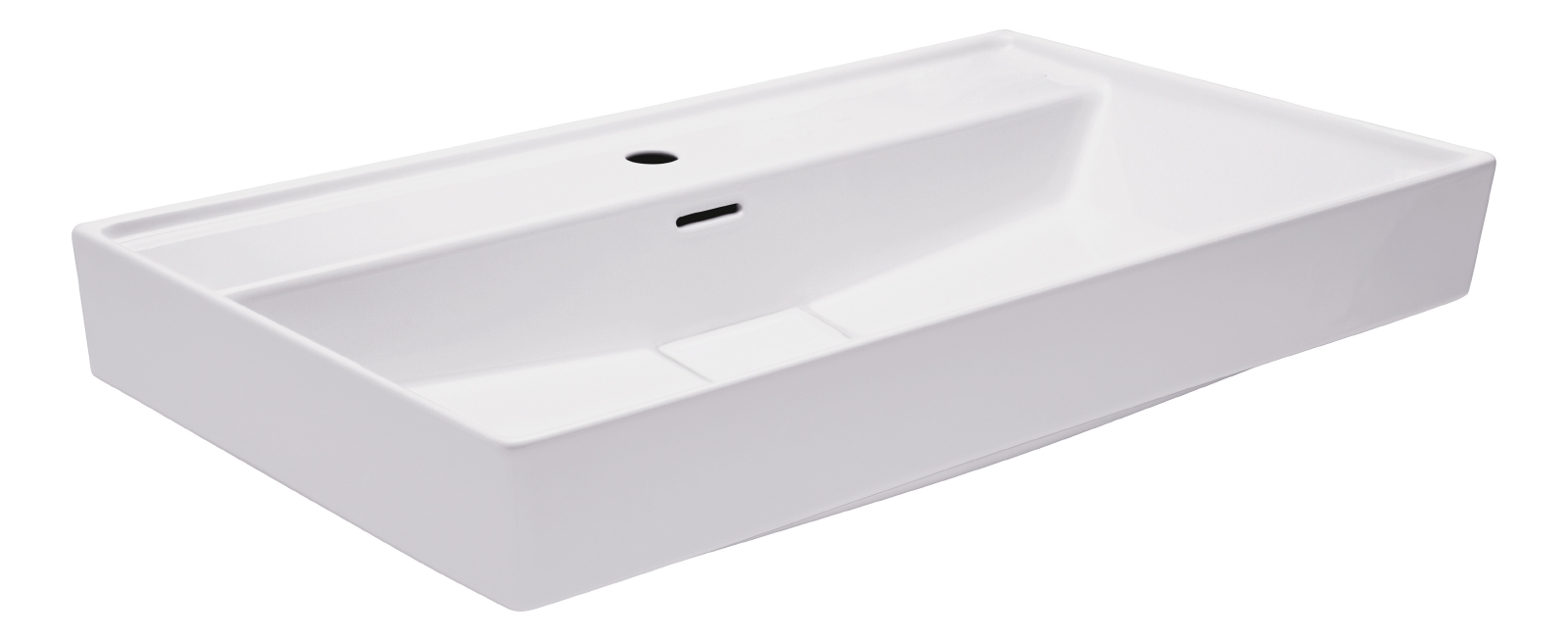 'aquaSu® Eckiges Waschbecken Ultimo mit Überlauf in Weiß, 80 x 48 cm, zur Wand- oder Aufsatz-Montage