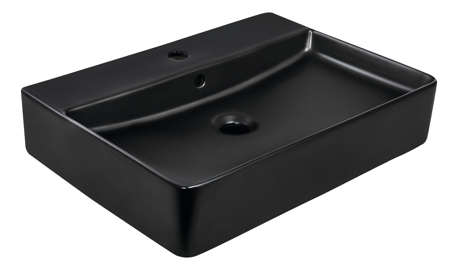 'aquaSu® Hänge-Waschbecken Riga in matt-schwarz, 60 cm, aus Sanitärkeramik mit Hahnloch und Überlauf