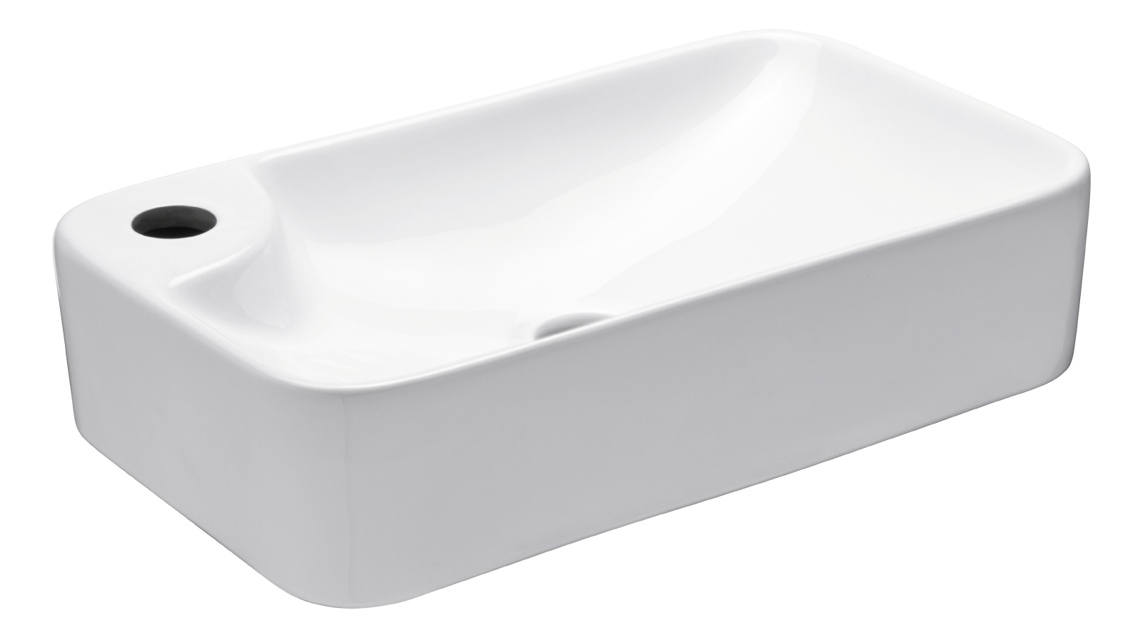 'aquaSu® Schmaler Aufsatz-Waschtisch Till 44 cm, aus Sanitärkeramik in Weiß mit Hahnloch
